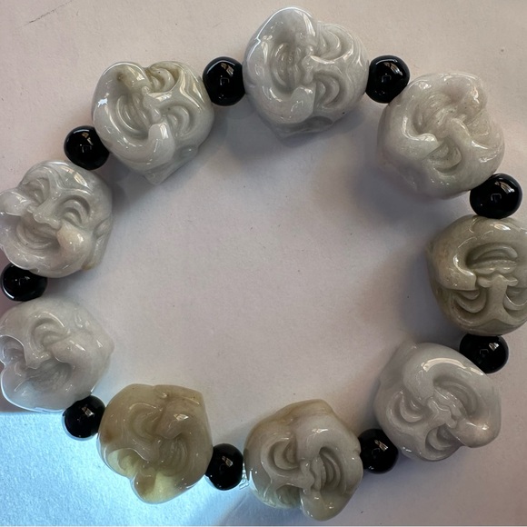 Certified Natural Grade A Myanmar Jade Green Jade Smiling Buddha Men's Bracelet - Picture 11 of 14